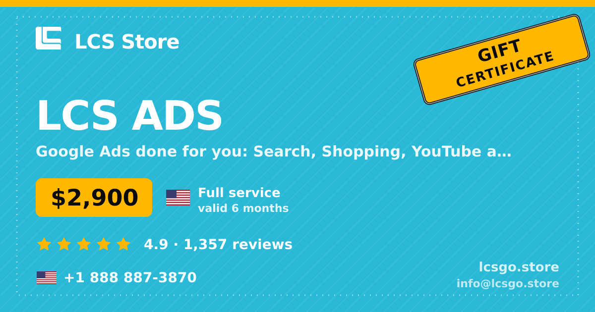 LCS ADS gift certificate — $2,900, valid 6 months. LCS Store.