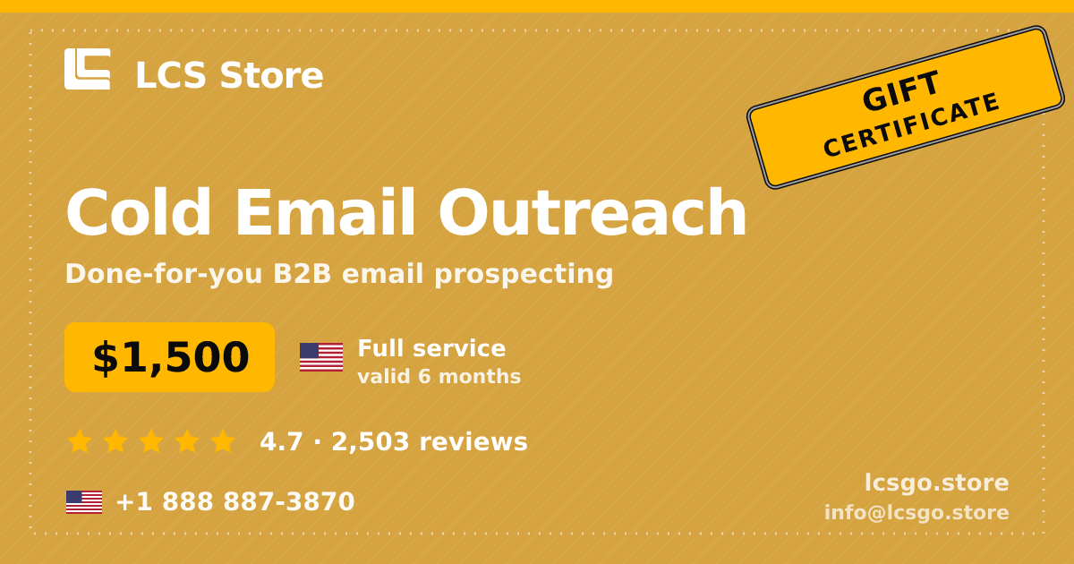 Cold Email Outreach gift certificate — $1,500, valid 6 months. LCS Store.