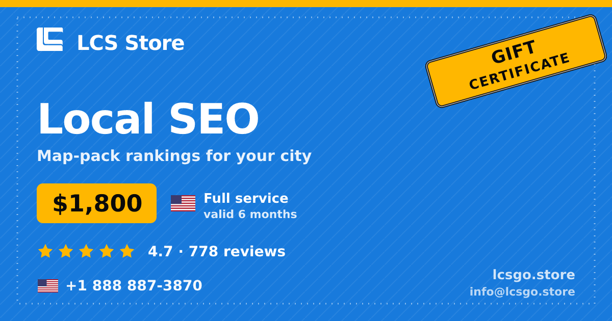 Local SEO gift certificate — $1,800, valid 6 months. LCS Store.
