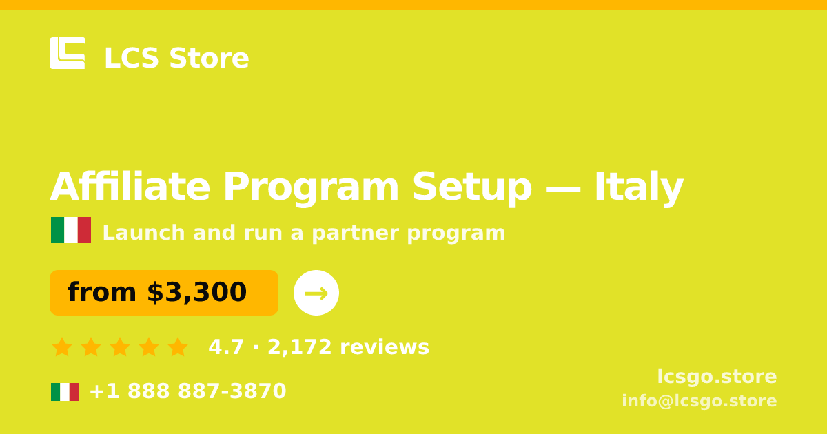 Affiliate Program Setup in Rome — from $3,100, rated 4.5/5 by 2527 clients. LCS Store.