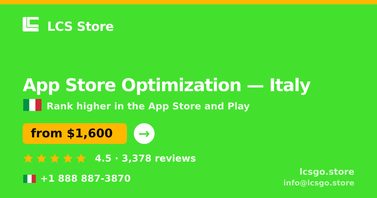 App Store Optimization in Turin — from $1,500/mo, rated 4.6/5 by 3433 clients. LCS Store.