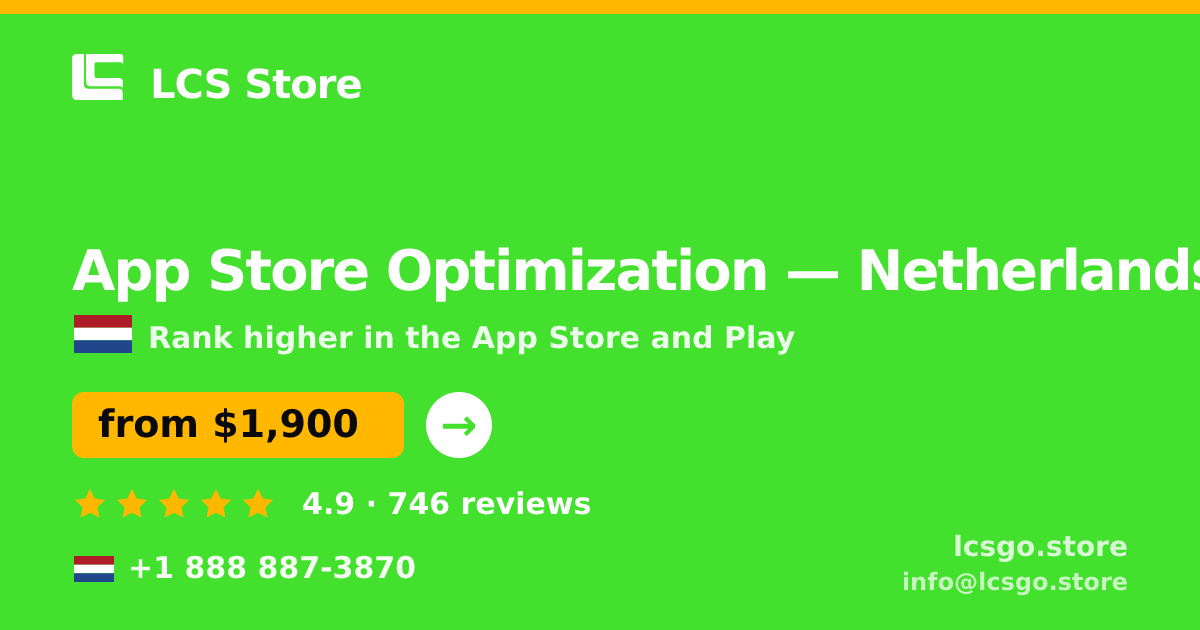 App Store Optimization in The Hague — from $1,600/mo, rated 4.8/5 by 3146 clients. LCS Store.