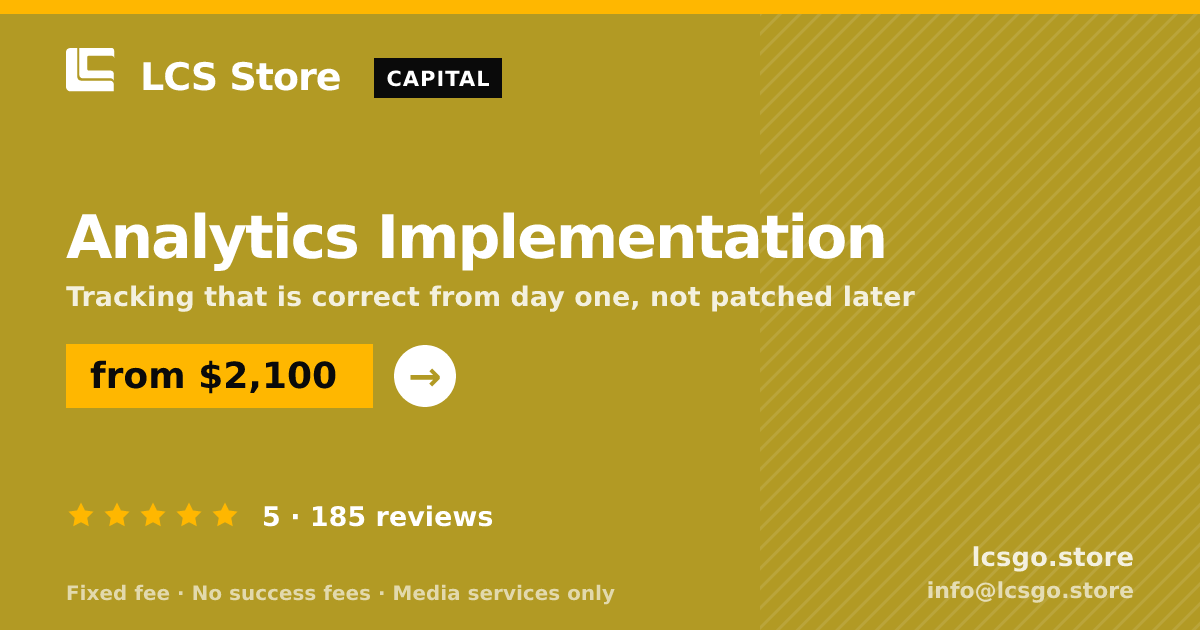 Analytics Implementation — from $2,100, rated 5/5 across 185 reviews. LCS Store.