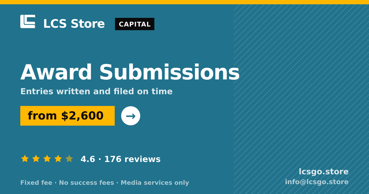 Award Submissions — from $2,600, rated 4.6/5 across 176 reviews. LCS Store.