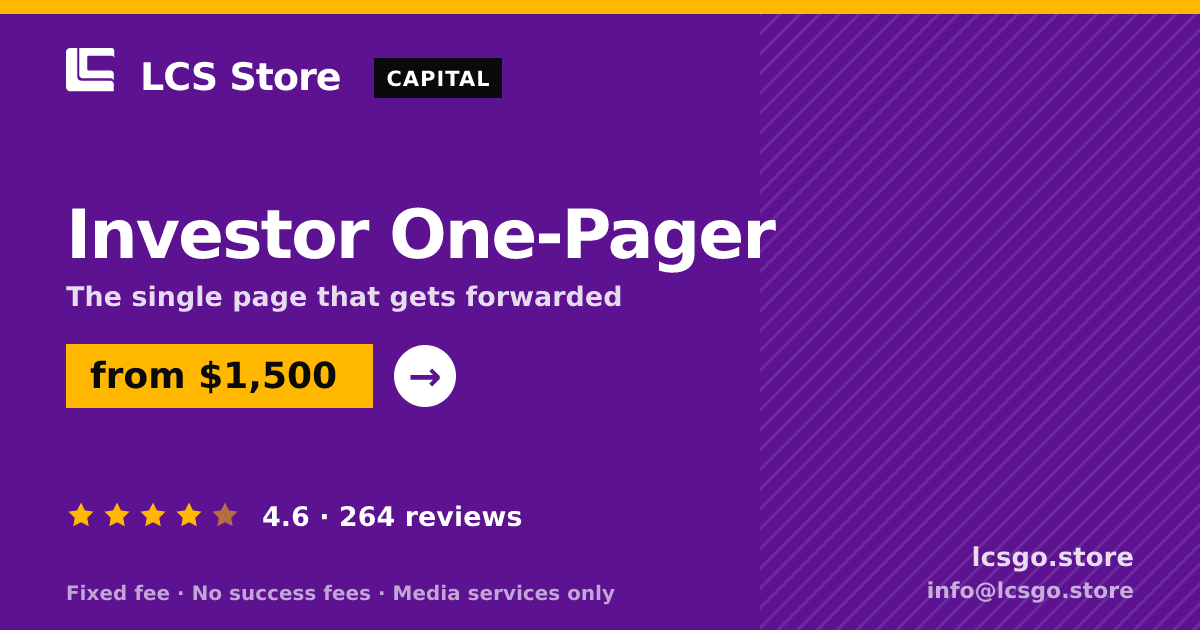 Investor One-Pager — from $1,500, rated 4.6/5 across 264 reviews. LCS Store.