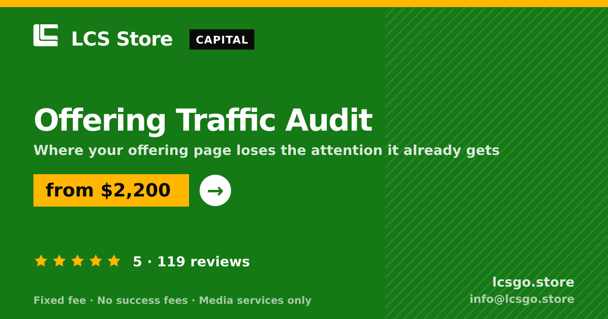 Offering Traffic Audit — from $2,200, rated 5/5 across 119 reviews. LCS Store.