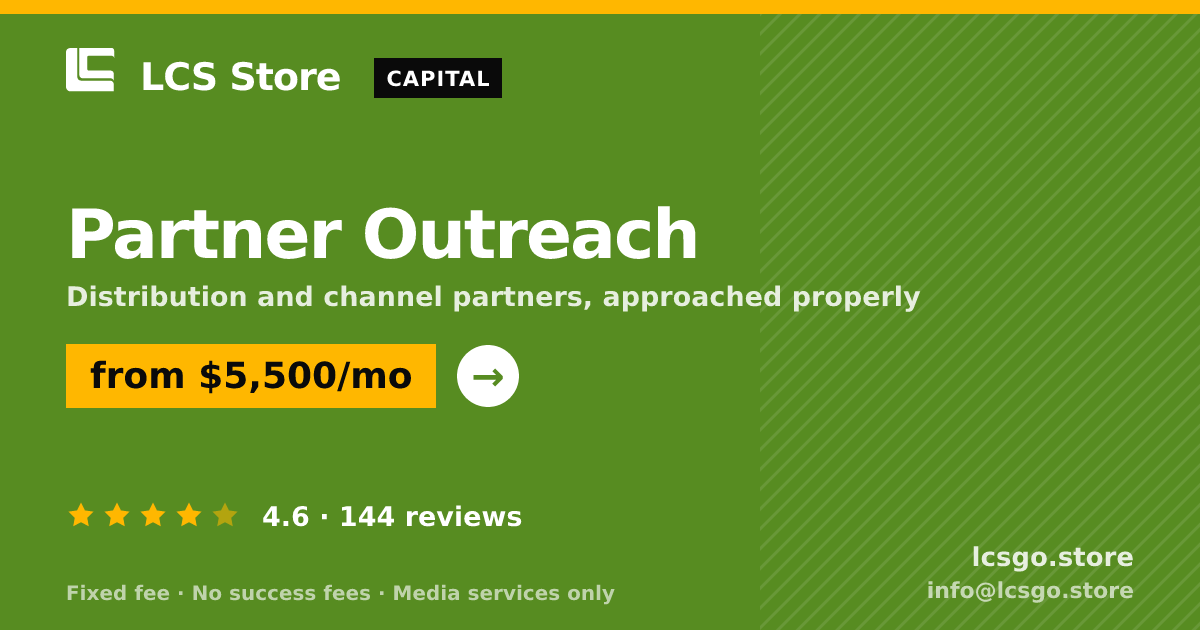 Partner Outreach — from $5,500/mo, rated 4.6/5 across 144 reviews. LCS Store.