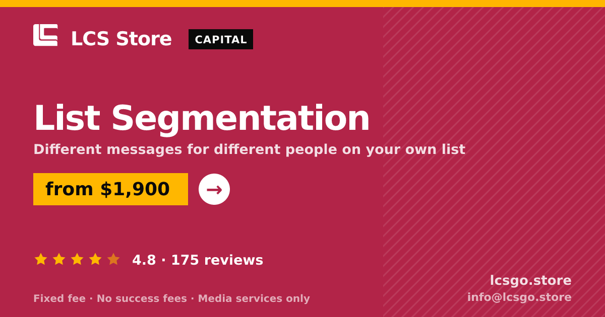 List Segmentation — from $1,900, rated 4.8/5 across 175 reviews. LCS Store.