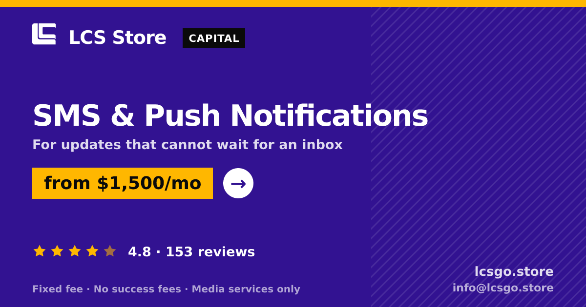 SMS & Push Notifications — from $1,500/mo, rated 4.8/5 across 153 reviews. LCS Store.