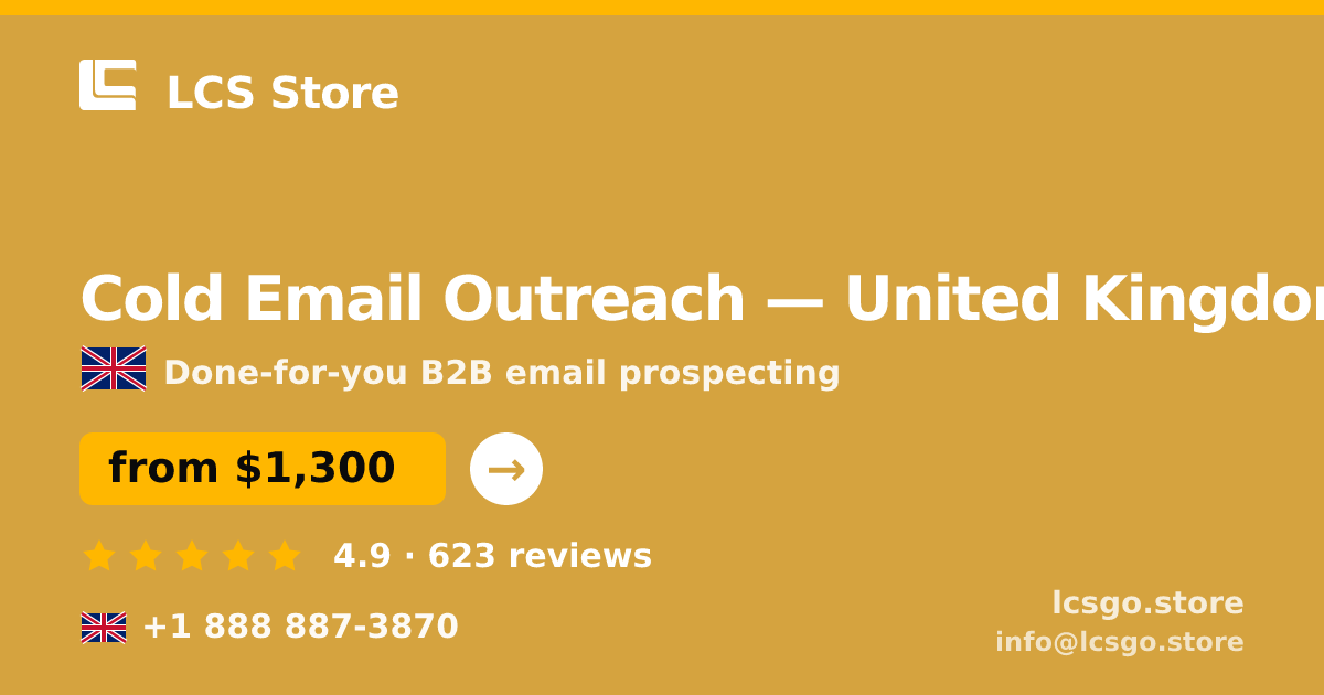Cold Email Outreach in United Kingdom — from $1,300/mo, rated 4.9/5 by 623 clients. LCS Store.