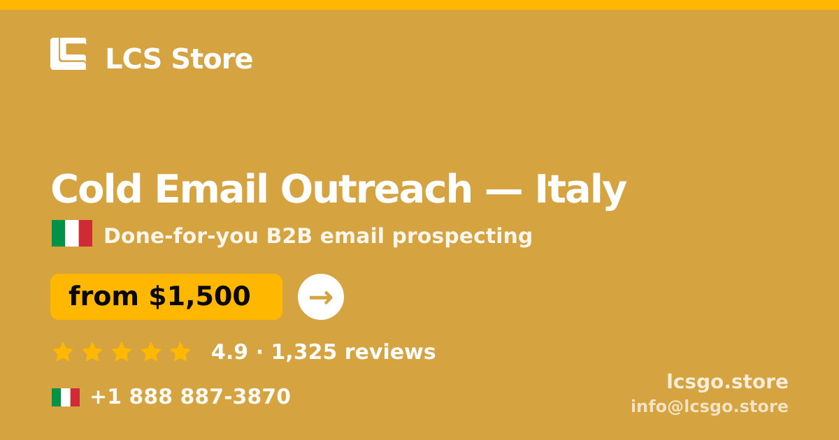 Cold Email Outreach in Italy — from $1,500/mo, rated 4.9/5 by 1325 clients. LCS Store.
