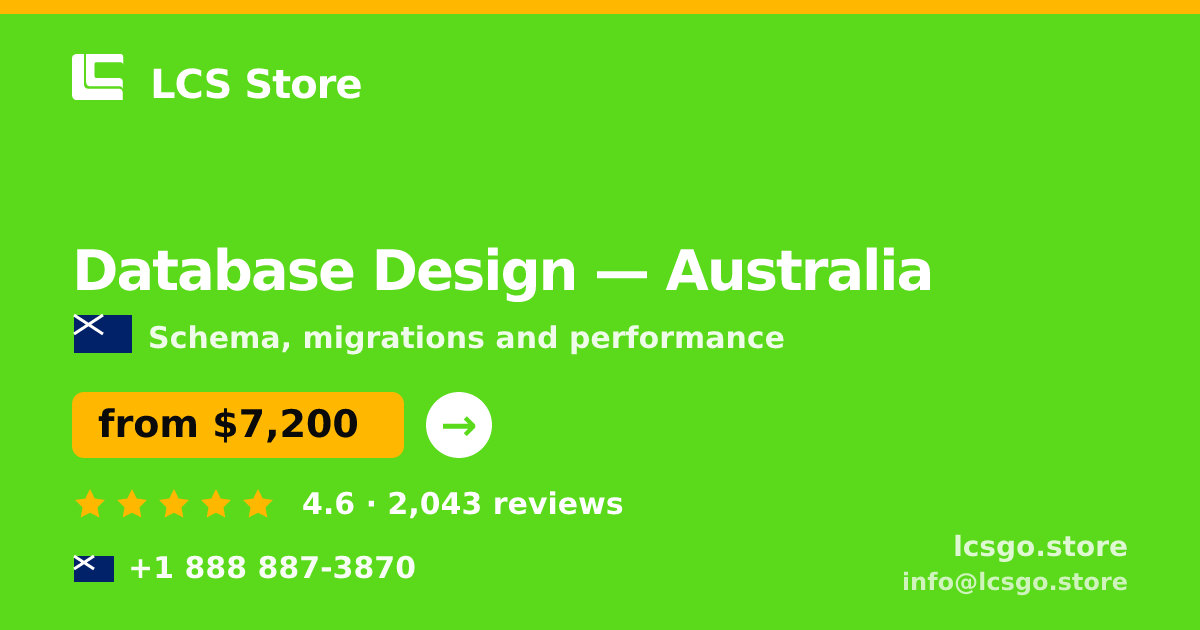 Database Design in Australia — from $7,200, rated 4.6/5 by 2043 clients. LCS Store.