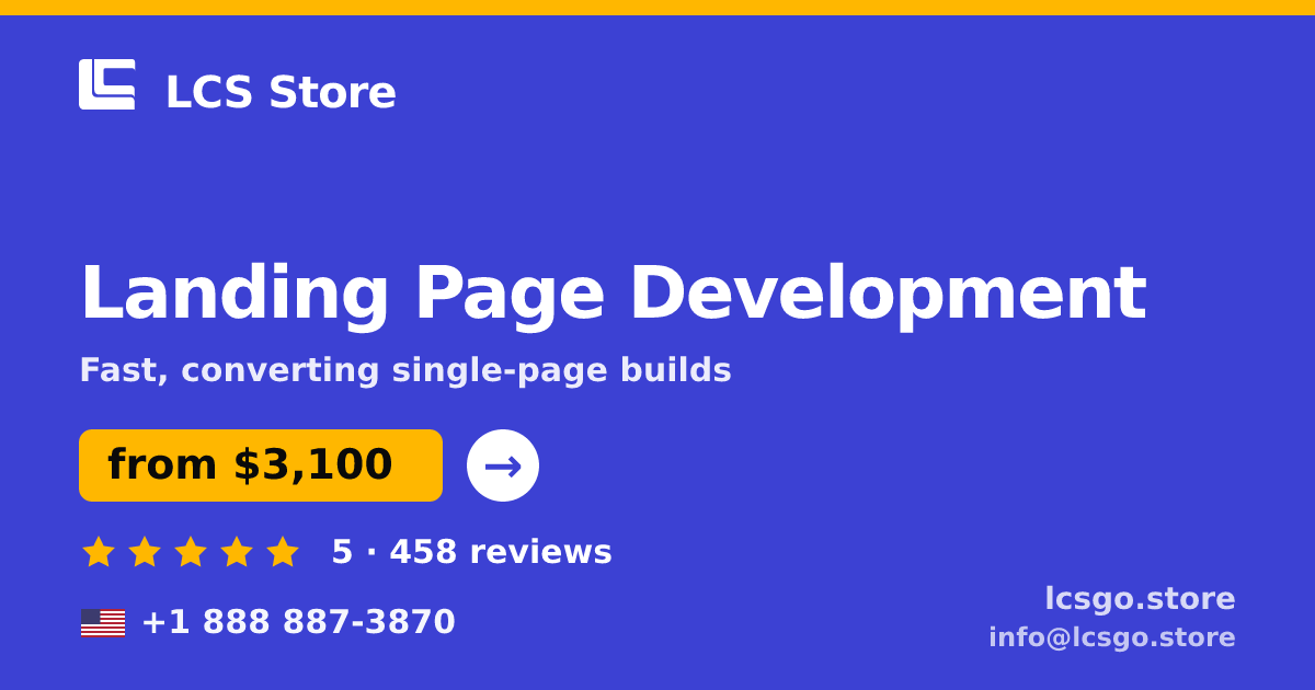 Landing Page Development in the USA — from $3,100, rated 5/5 by 458 clients. LCS Store.