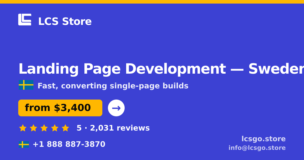 Landing Page Development in Sweden — from $3,400, rated 5/5 by 2031 clients. LCS Store.
