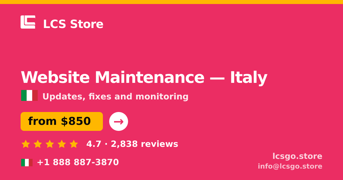 Website Maintenance in Turin — from $650/mo, rated 5/5 by 858 clients. LCS Store.