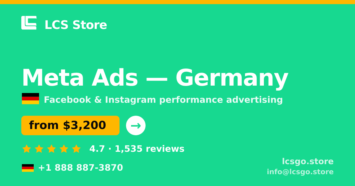 Meta Ads in Frankfurt — from $3,100/mo, rated 4.9/5 by 2035 clients. LCS Store.