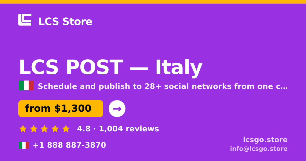 LCS POST in Italy — from $1,300/mo, rated 4.8/5 by 1004 clients. LCS Store.