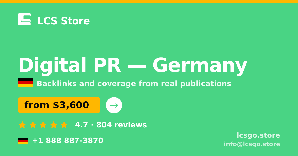 Digital PR in Germany — from $3,600/mo, rated 4.7/5 by 804 clients. LCS Store.