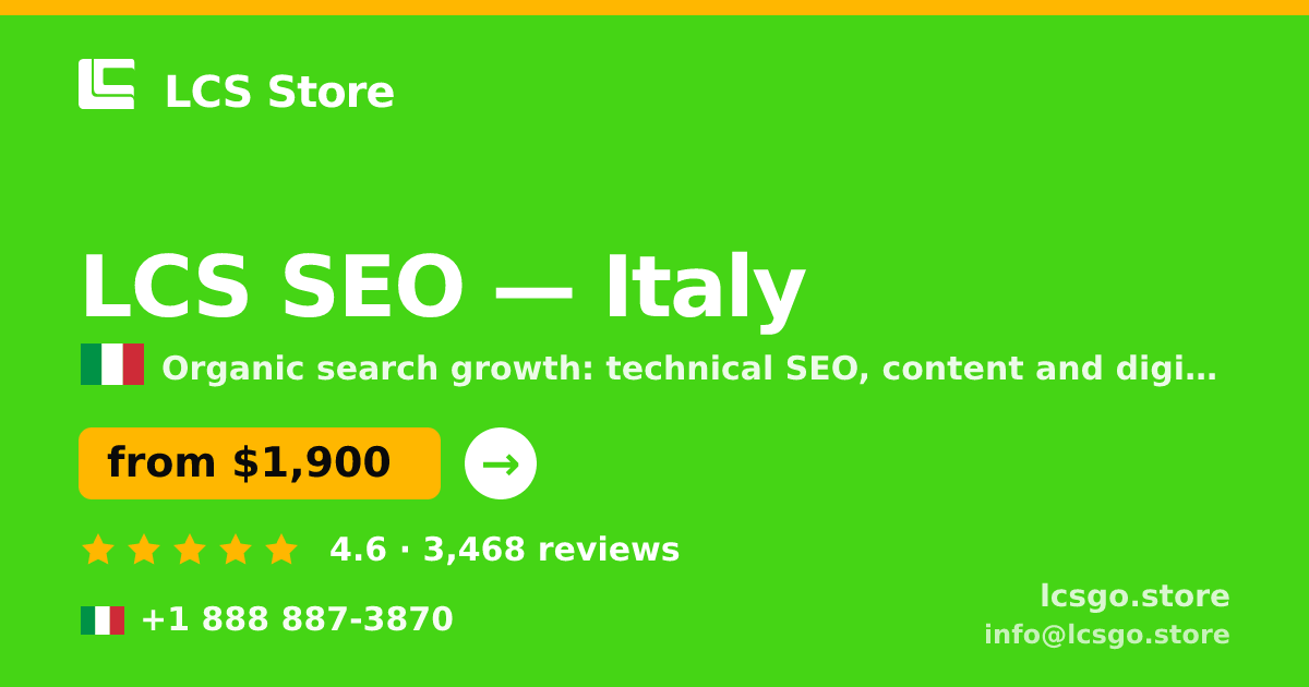 LCS SEO in Italy — from $1,900/mo, rated 4.6/5 by 3468 clients. LCS Store.