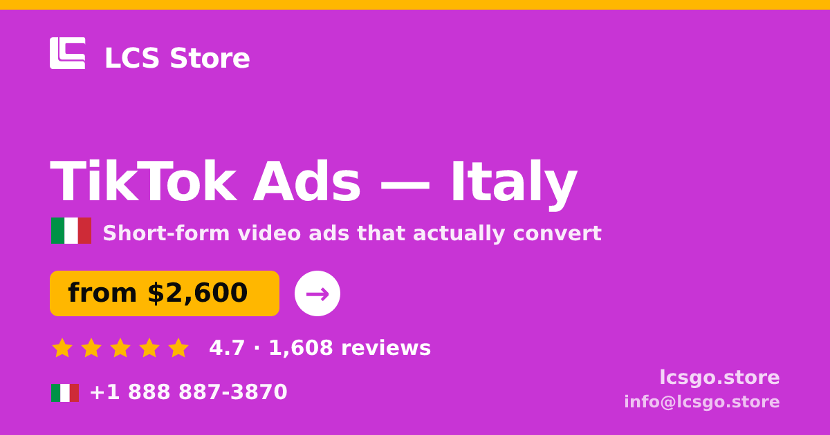 TikTok Ads in Rome — from $1,800/mo, rated 4.8/5 by 1484 clients. LCS Store.