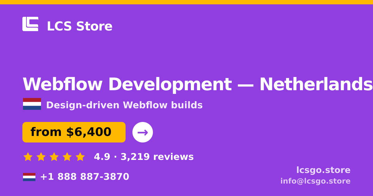 Webflow Development in The Hague — from $6,300, rated 4.9/5 by 2295 clients. LCS Store.
