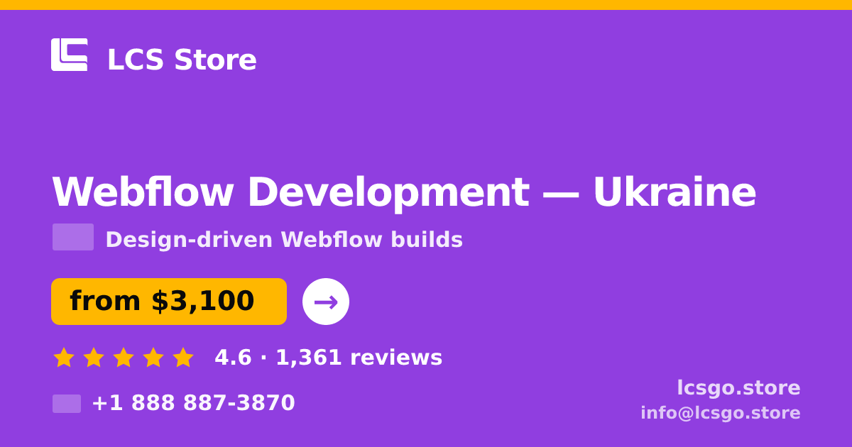 Webflow Development in Ukraine — from $3,100, rated 4.6/5 by 1361 clients. LCS Store.