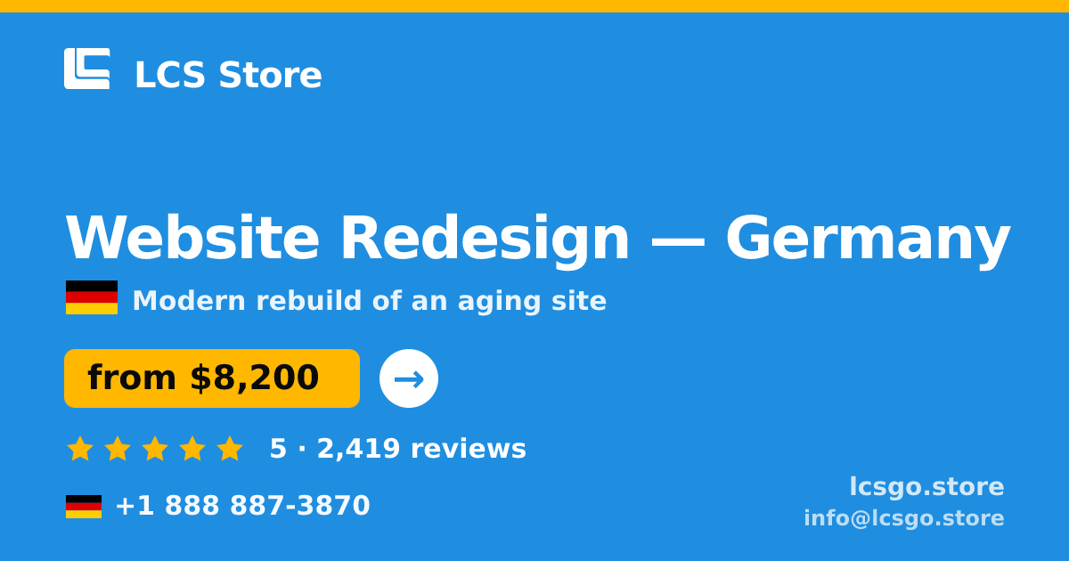 Website Redesign in Germany — from $8,200, rated 5/5 by 2419 clients. LCS Store.